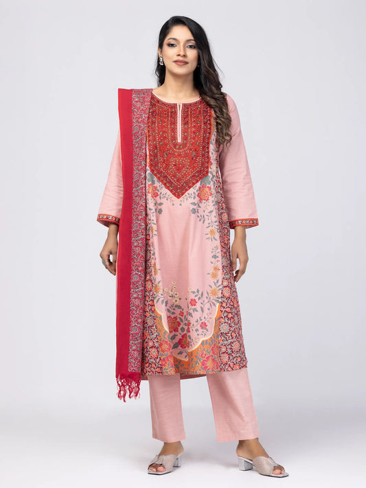 Onion Pink Printed and Erri Embroidered Cotton Shalwar Kameez